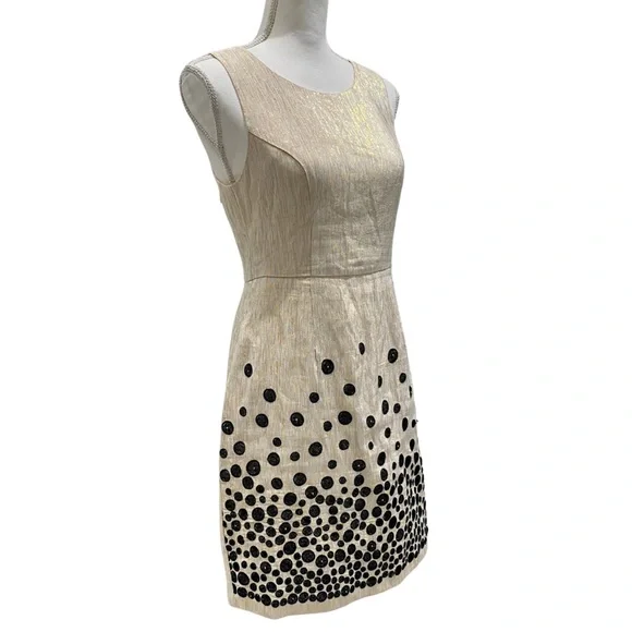 Ark & Co Gold Metallic Cocktail Dress with Black Stitched Polka Dot Design (M) - Picture 5 of 16